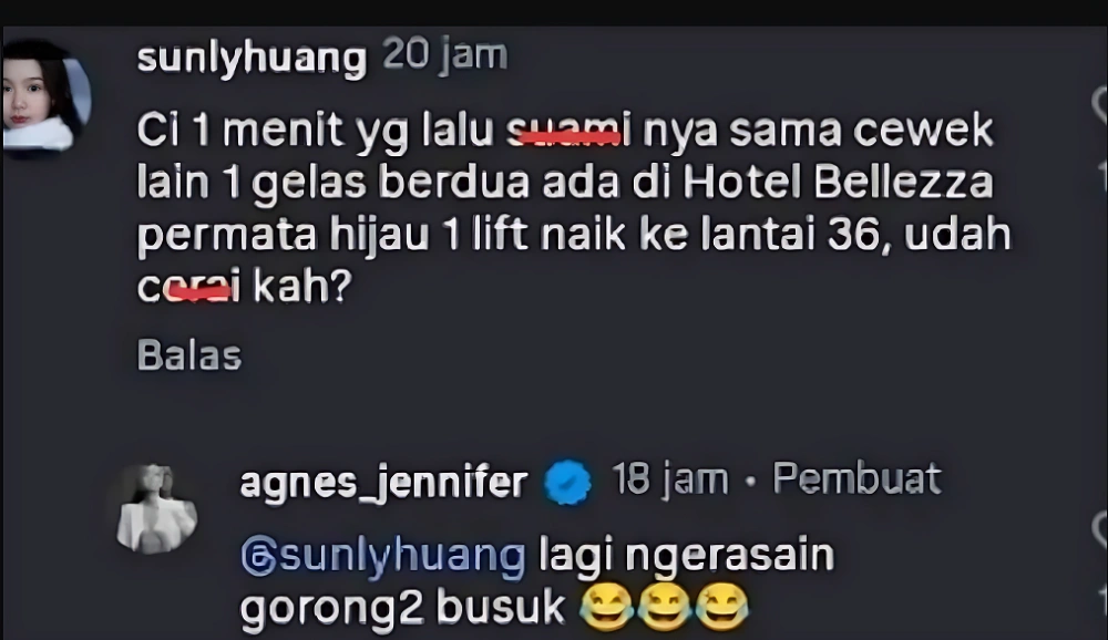 Tanggapan Agnes Jennifer (Instagram)
