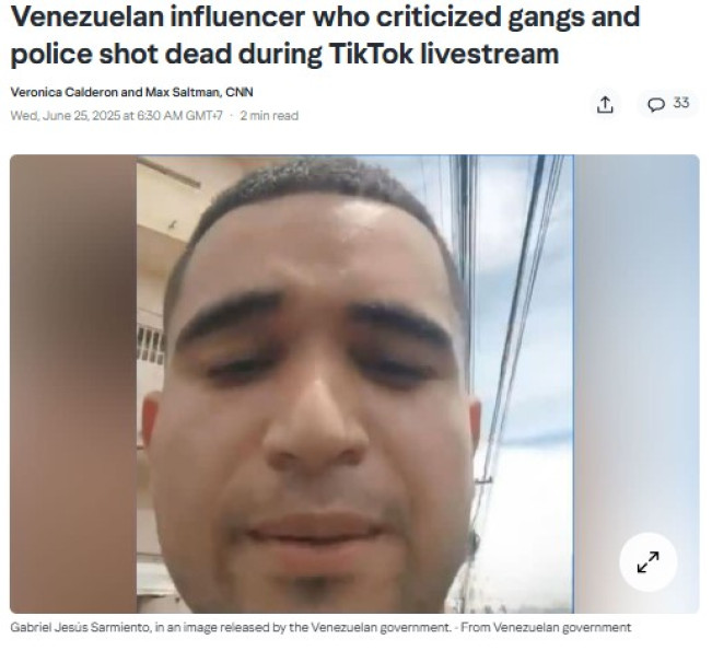 Tangkapan layar pemberitaan penembakan di Venezuela. (cnn.com)