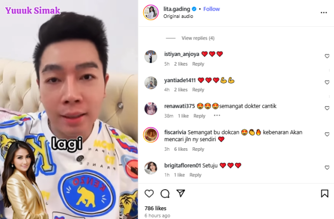 Tangkapan layar unggahan Lita Gading (Instagram)