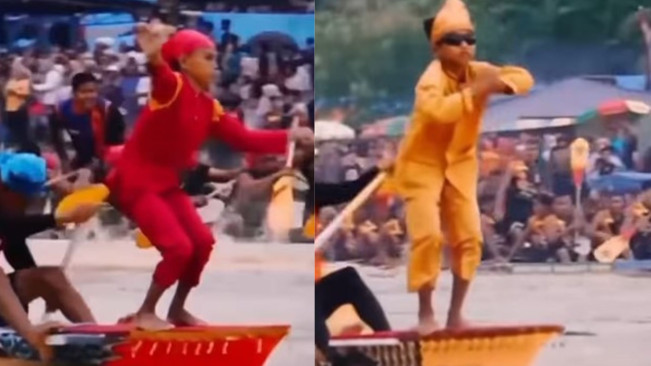 Viral Tarian Bocah di Atas Sampan Pacu Jalur Mendunia, Picu Tren Aura Farming