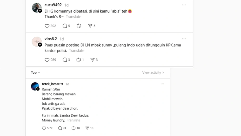 Beragam komentar netizen di akun Threads Aura Kasih. [Threads]