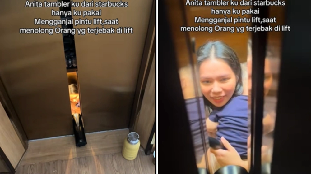 Viral! Pria Makassar Pakai Tumbler Starbucks Buka Celah Lift dan Selamatkan Dua Korban
