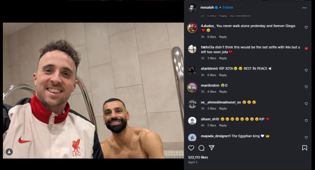 Unggahan Mo Salah bersama Diogo Jota. (Instagram @mosalah)