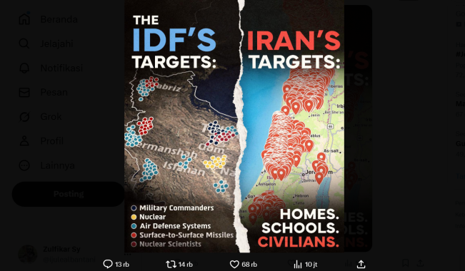Unggahan IDF terkait serangan Iran. (Twitter)