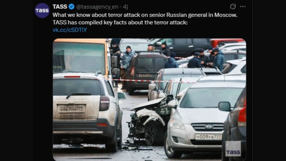 Unggahan serangan bom mobil terhadap Letnan Jenderal Fanil Sarvarov. [x @tassagency_en]