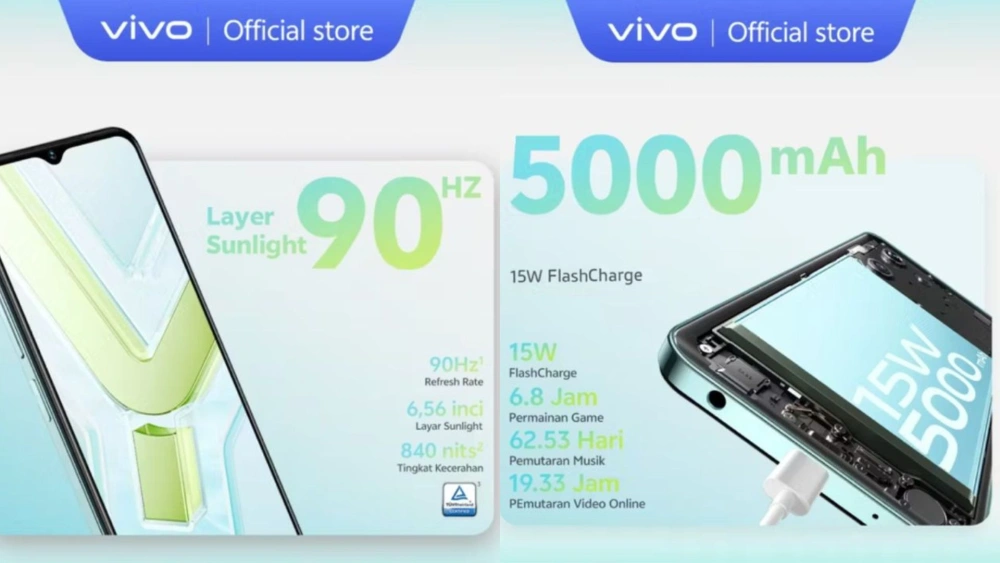 Baterai 5000 mAh siap menemani aktivitasmu seharian tanpa khawatir kehabisan daya. [Vivo Official Store]