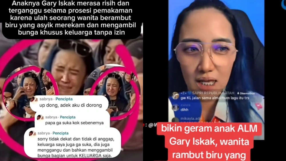 Wanita rambut biru yang bikin heboh di pemakaman Gary Iskak. [TikTok]