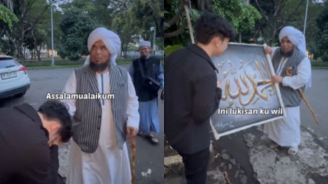 Ustaz Derry Sulaiman Berikan Hadiah Kaligrafi 'Alhamdulillah' untuk Willie Salim