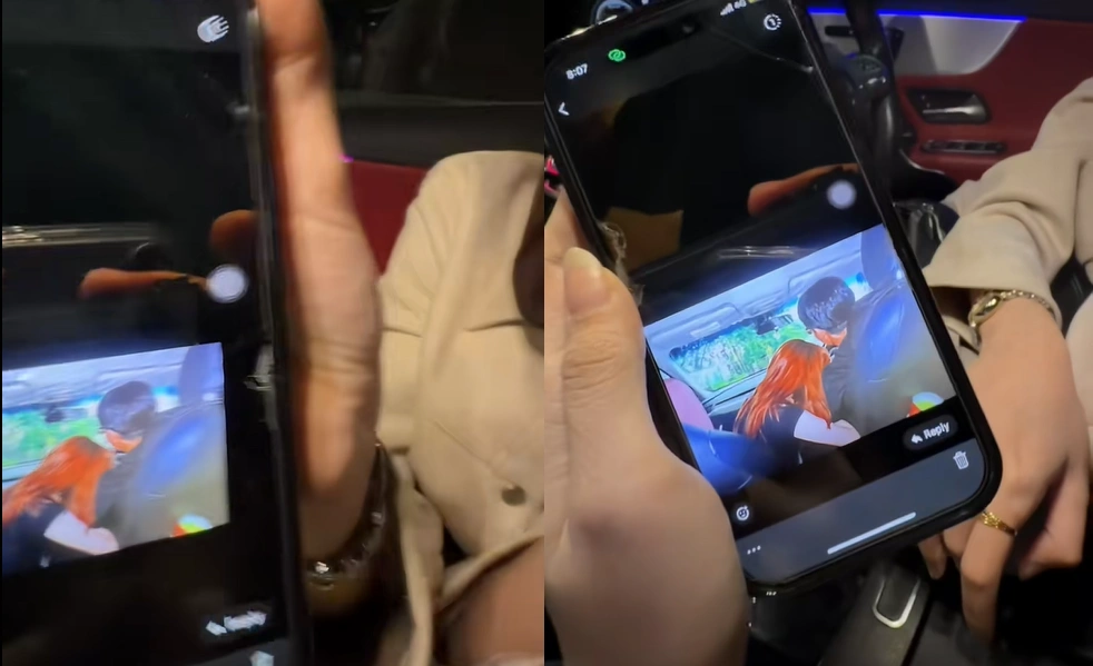 Aya memperlihatkan foto tampak belakang sosok diduga Jule dan Yuka di dalam mobil. [Tiktok]