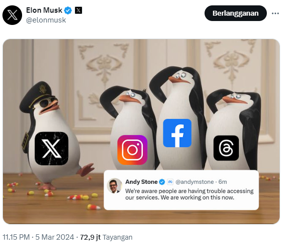 Elon Musk Ejek Mark Zuckerberg Akibat Instagram Down