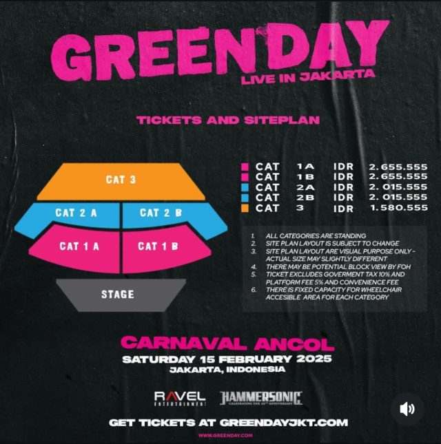 Tiket Konser Green Day (Instagram Ravel Entertainment)